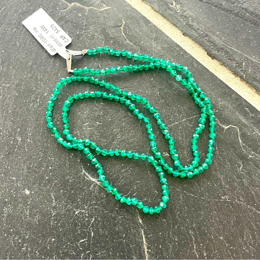 Elegant one of a kind Green Spinel Beaded Necklace 14kt white gold clasp 20”